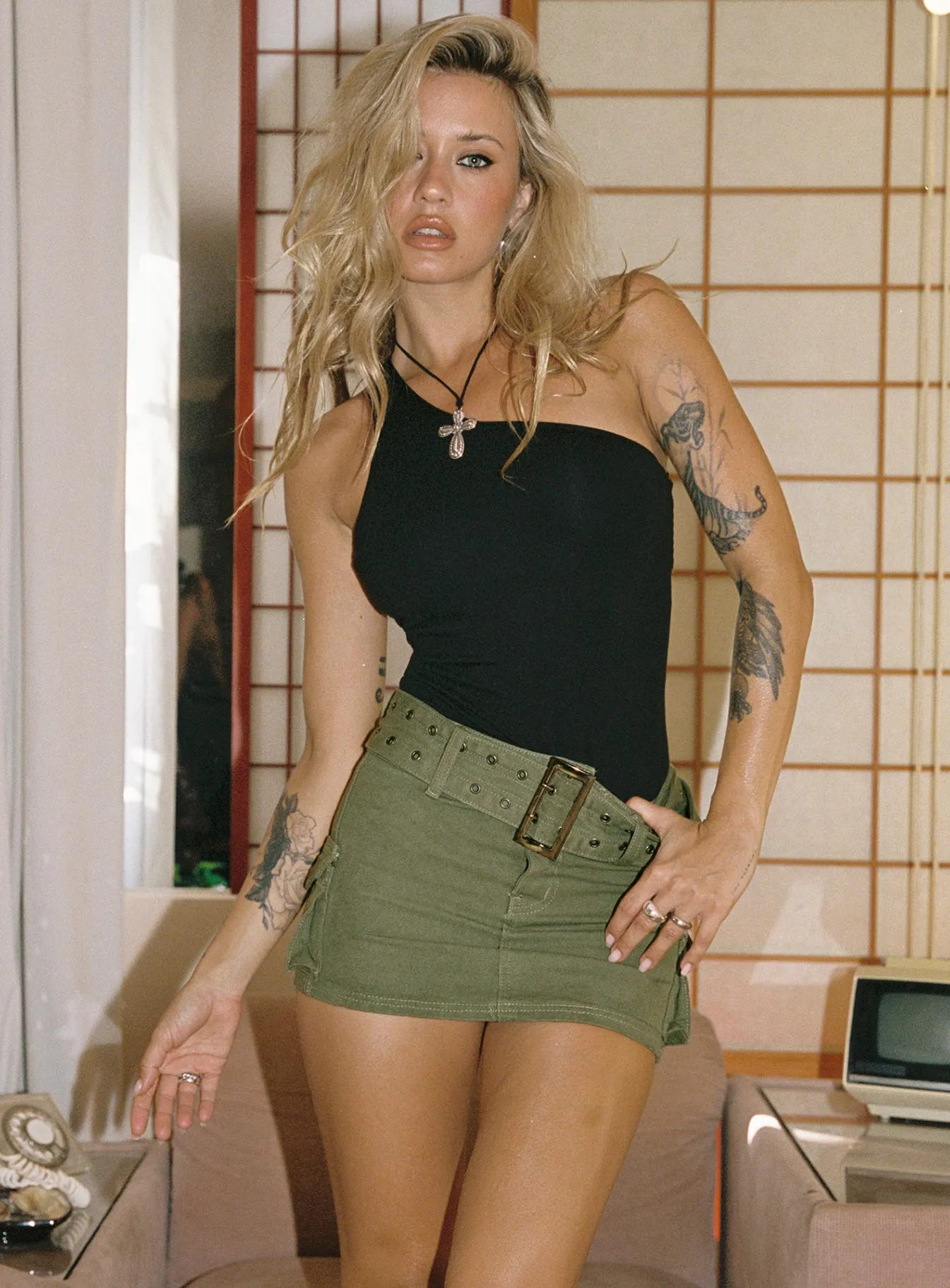 Iconic Cargo Mini Skirt Khaki Quiet Style Natural Mood