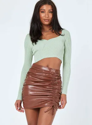 Street Attire Davis Ruched PU Mini Skirt Brown