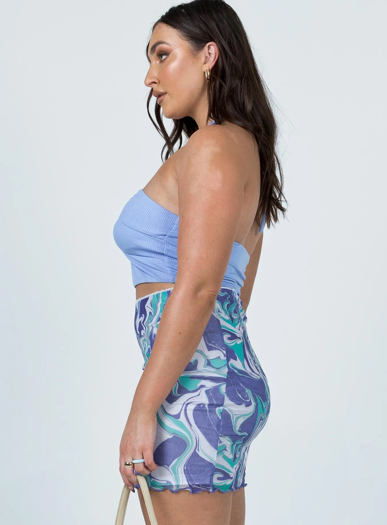 Hand Painted Hemp Blend Remi Mini Skirt Blue