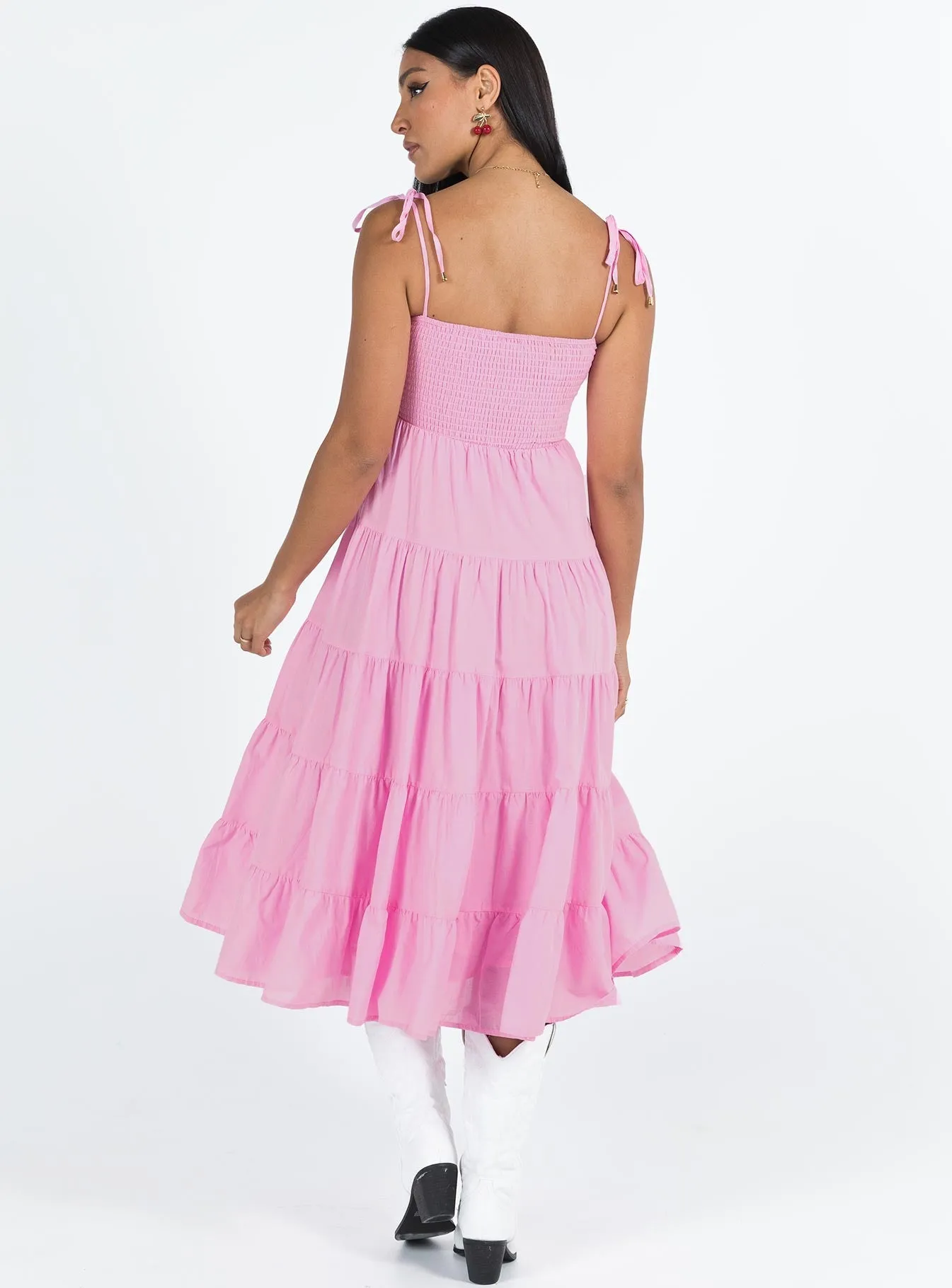 Sweetheart Cut Young Edge Macer Maxi Dress Pink