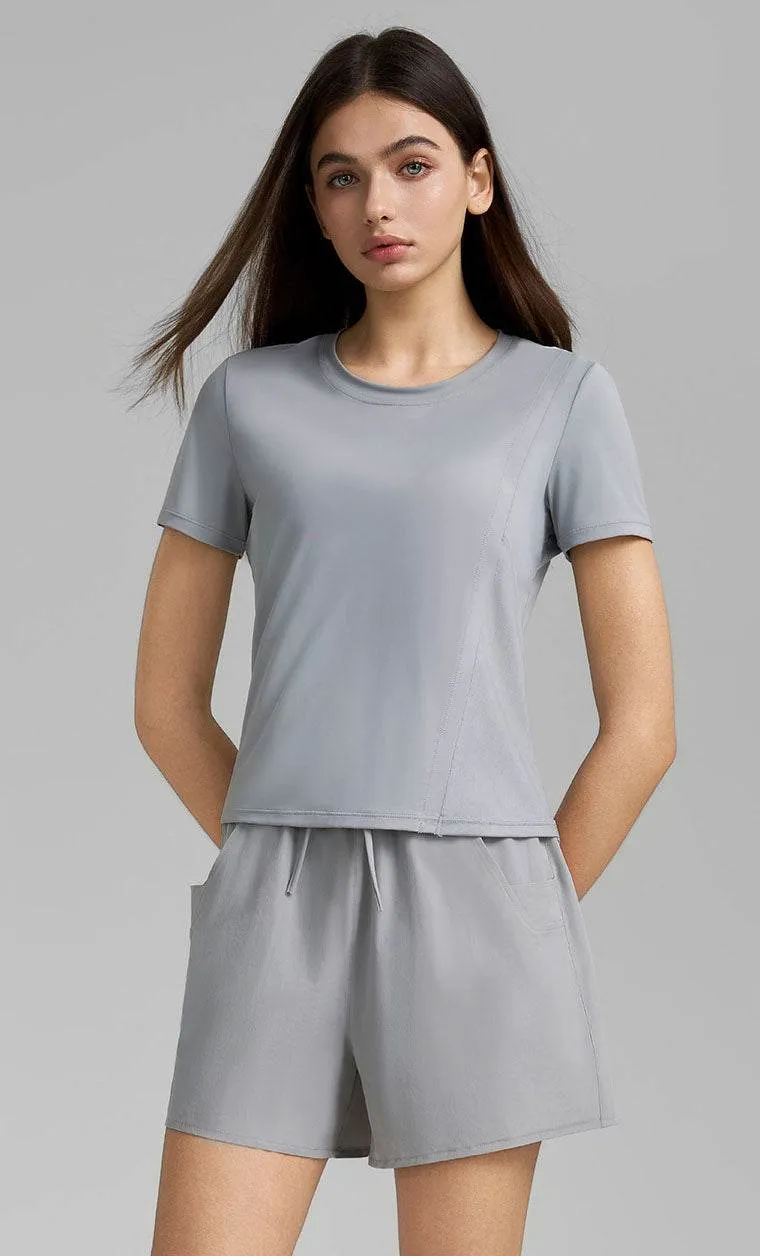 Solid Color Short Sleeve Sports T-Shirt HighDensityWeave Casual Sweatshirt