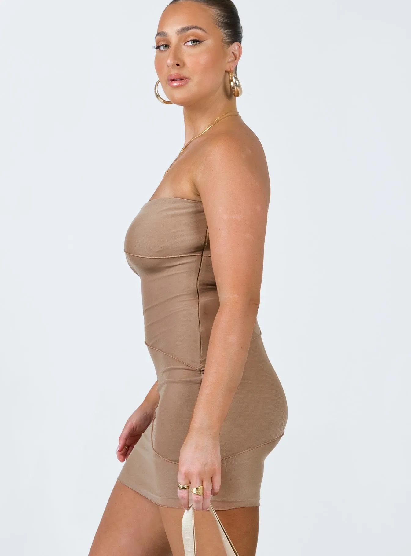 Giorgia Strapless Mini Dress Beige Date Nightwear Piped-Edge