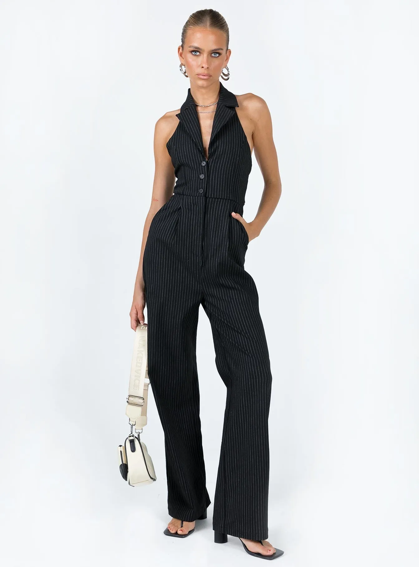 Lightweight Athlete Blake Halter Jumpsuit Black