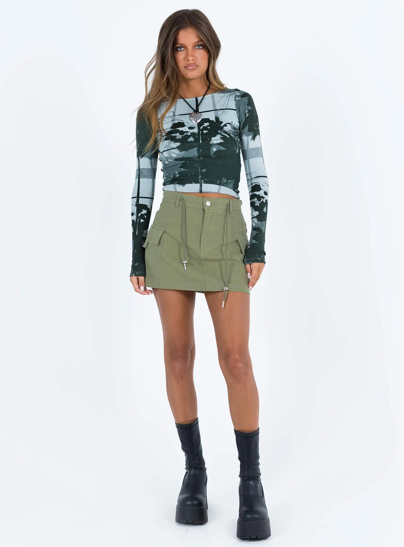 Mid Rise Smart Edge Torres Cargo Mini Skirt Khaki