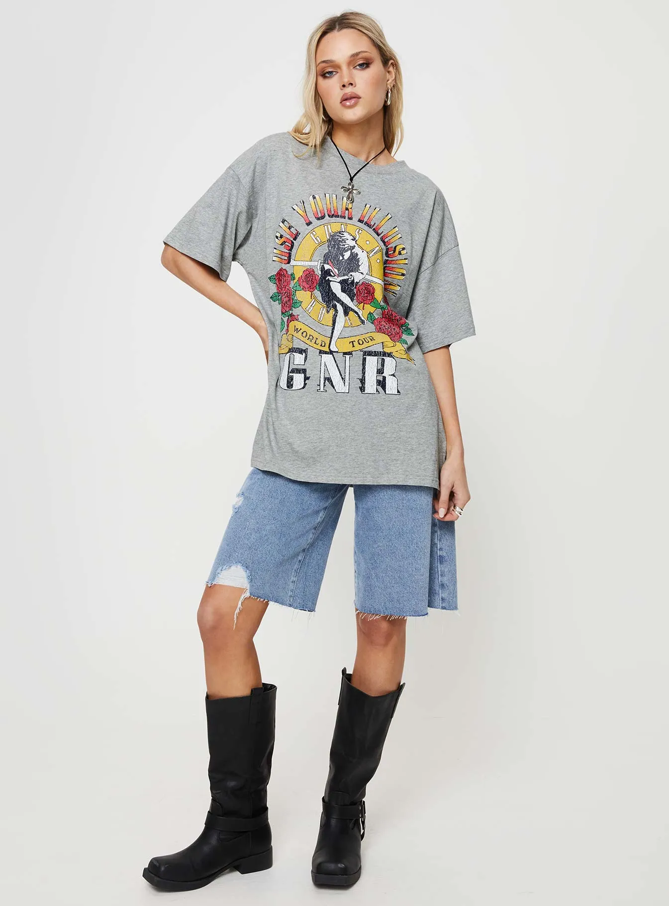 Timeless Comfort Wear Guns & Roses Illusion Oversized Tee Grey