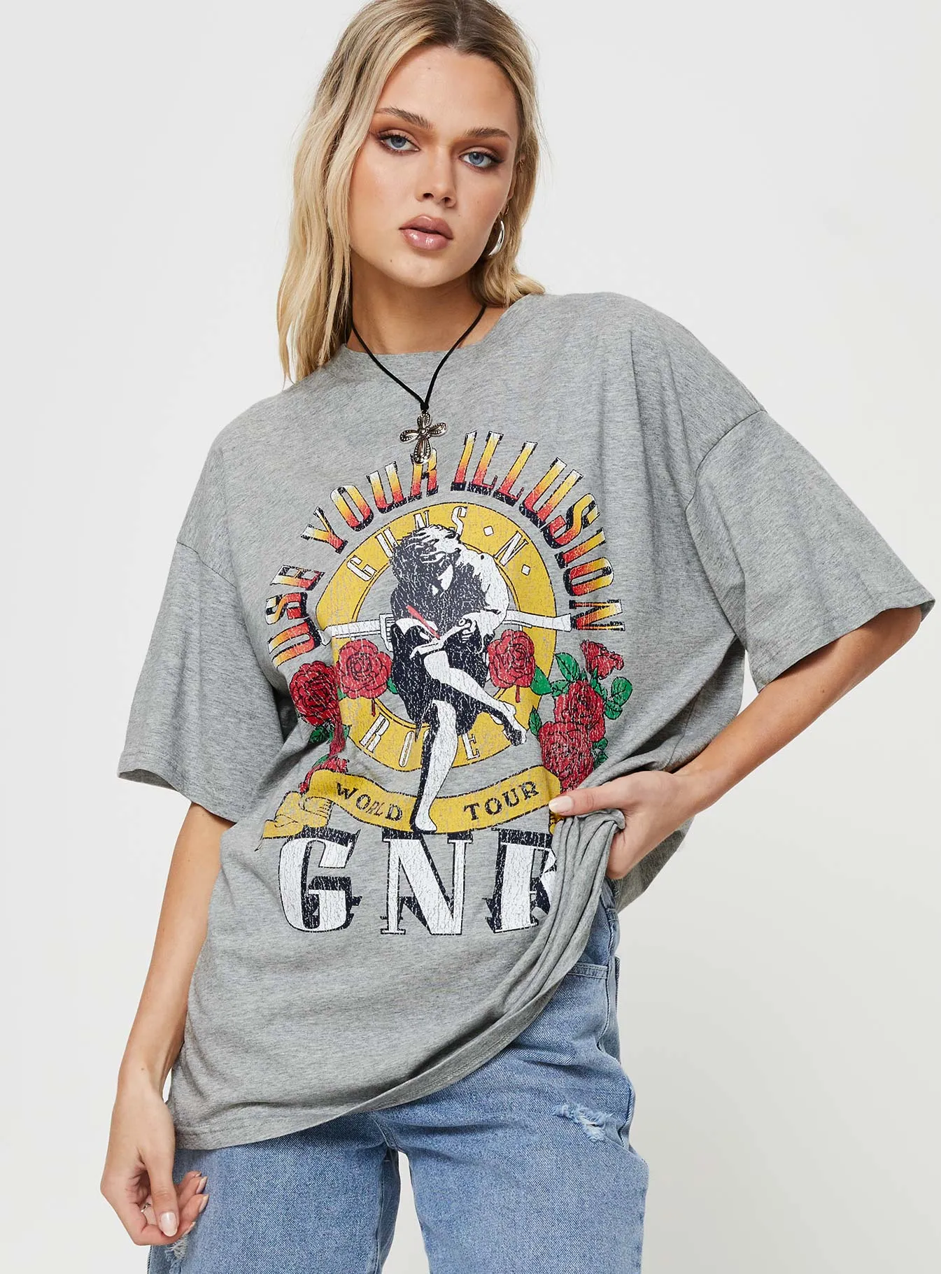 Guns & Roses Illusion Oversized Tee Grey Skin Friendly Lining