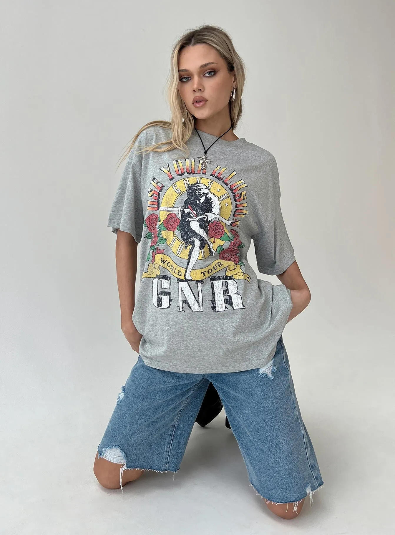 Perfect Fit Wear Guns & Roses Illusion Oversized Tee Grey