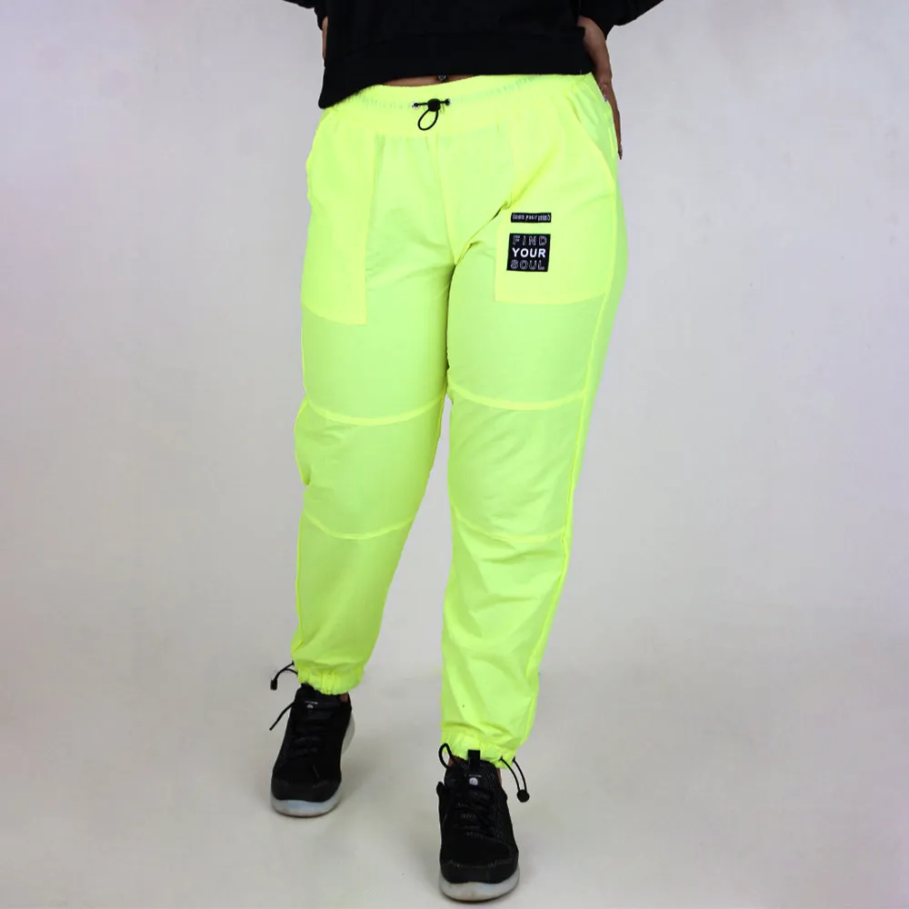 Women's Elastic Waistband Plain Pant,Neon Green Relaxed Style Work Comfort