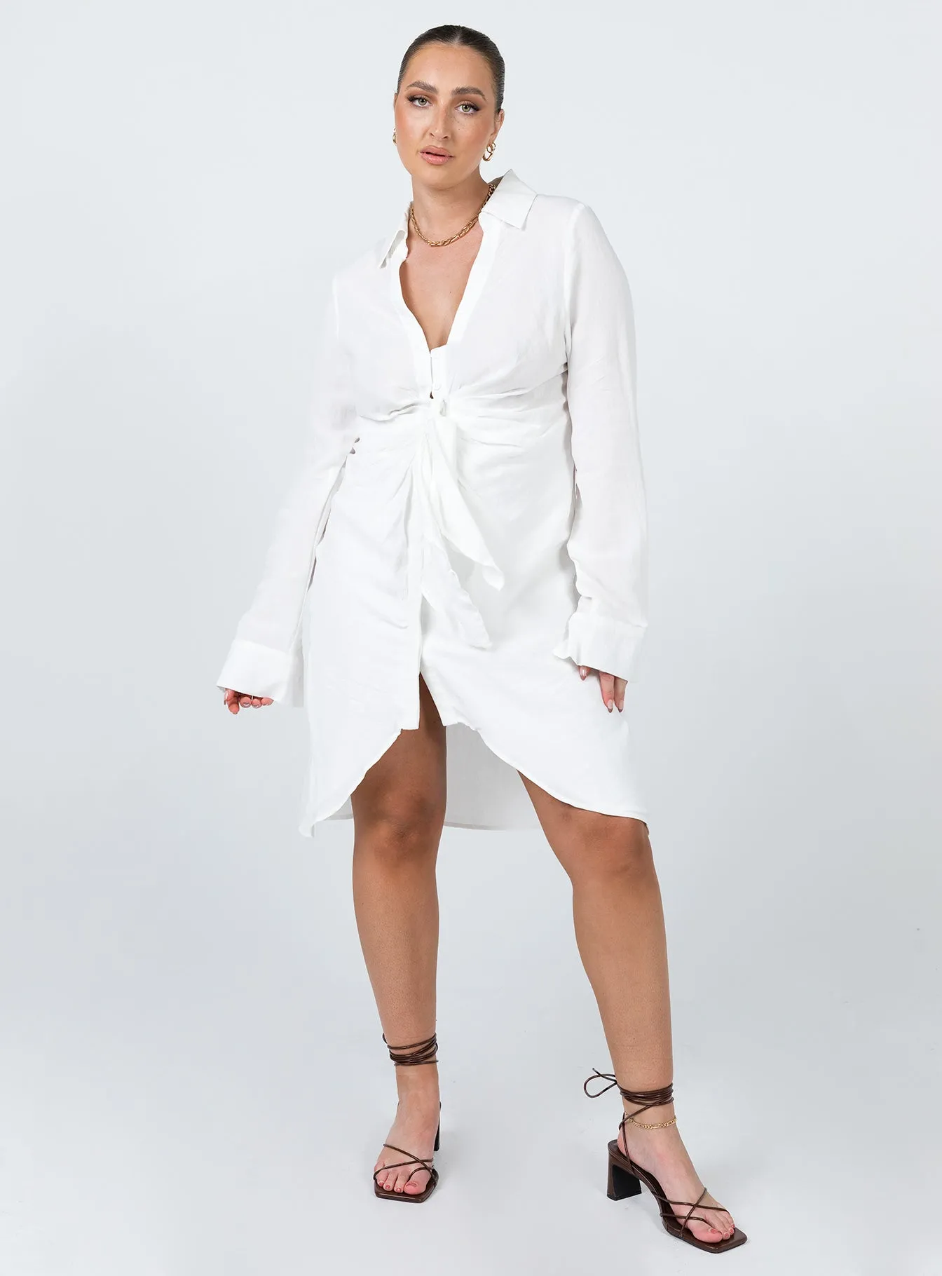 Maisie Mini Dress White Polite Vibe Front-Pocket