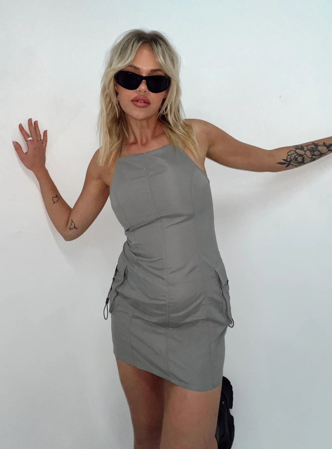 Motel Schmidt Mini Dress Grey Smooth Tone