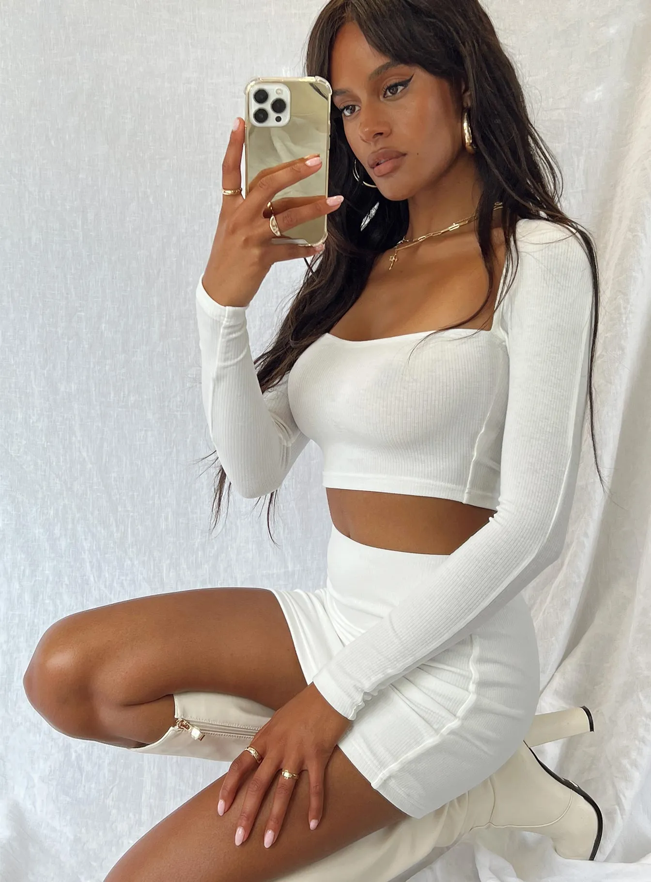 Adjustable Hem Earth Tones Beatty Set White