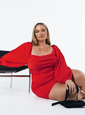 Power Soft Moment Light Lillie Long Sleeve Mini Dress Red Curve
