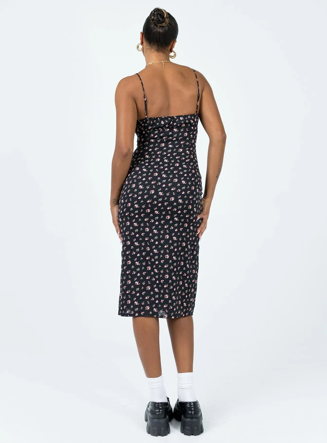 Noda Midi Dress Black / Floral Color Pop