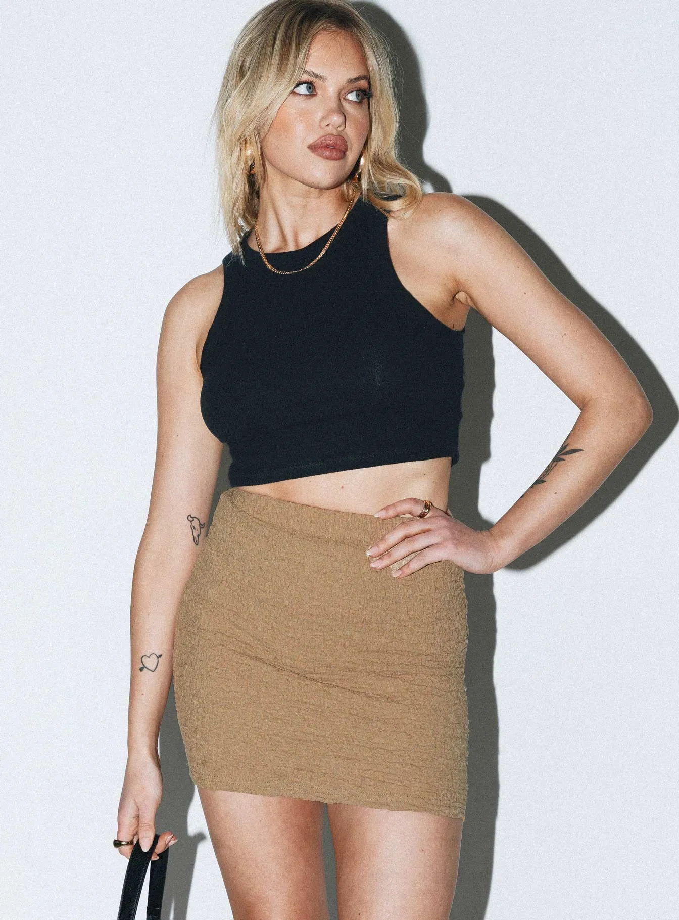 Kiarne Mini Skirt Beige Laser cut Easy Combo