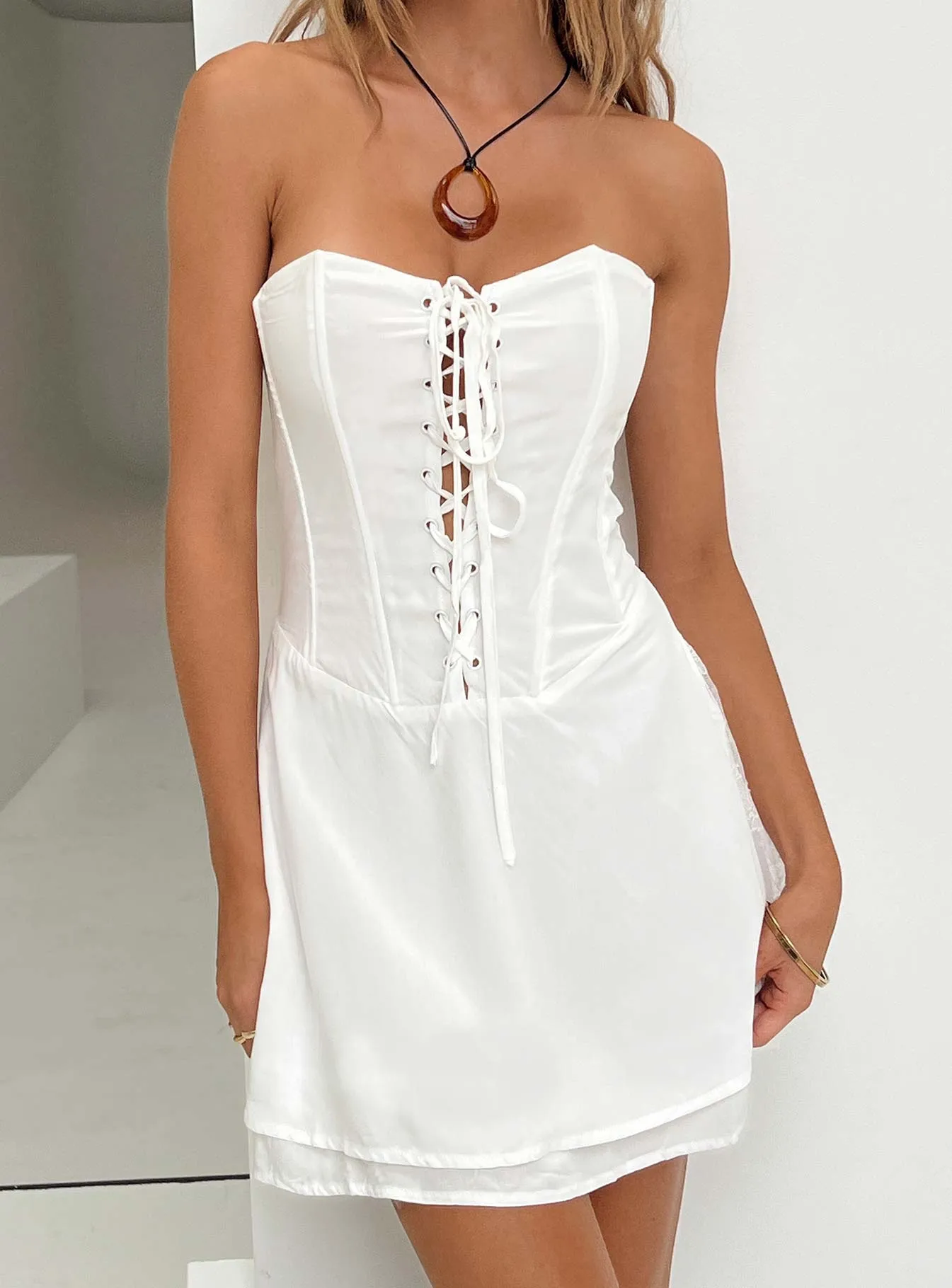 Peroli Corset Mini Dress White Modern Finish