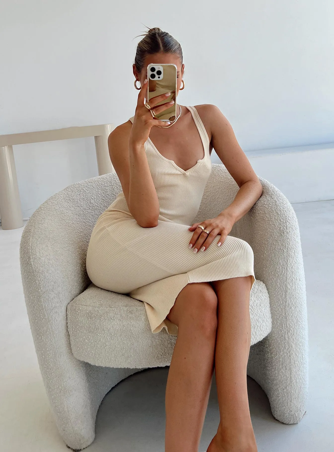 Trendy Cut Ingrid Midi Dress Beige