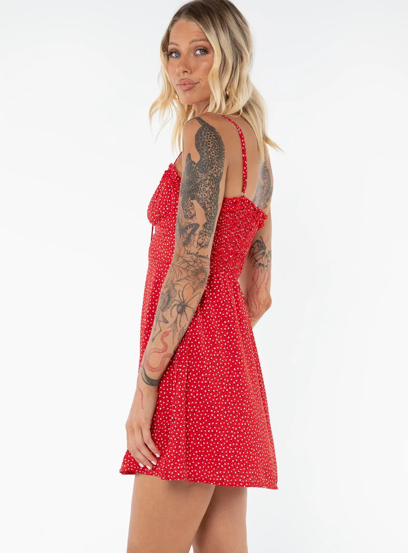 Sophisticated Design Relaxed Mood Love Birds Mini Dress Red Tall