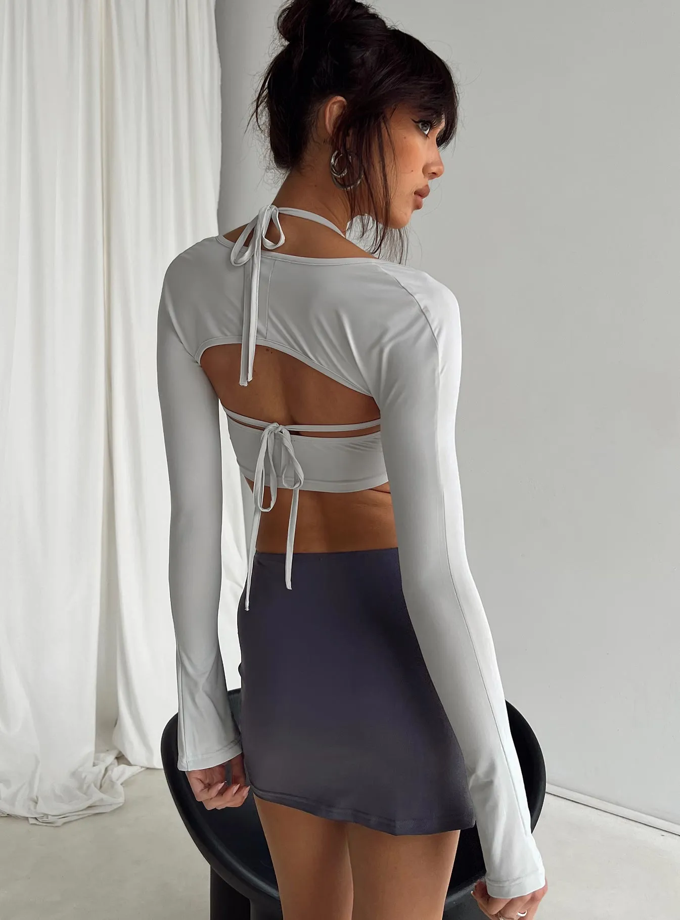 High End Quality Linen Cotton Mix Lowell Mini Skirt Grey