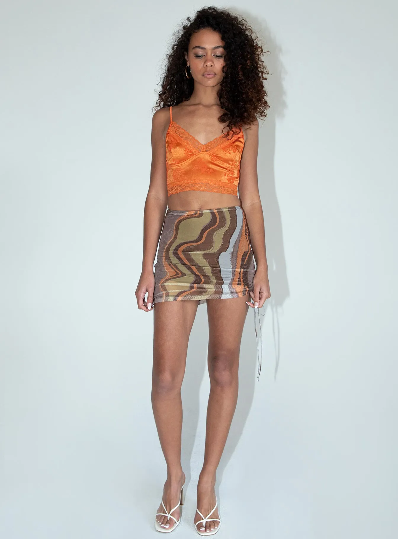 Tea length Texture Play Motel Analia Mini Skirt Earthy Gradient Brown