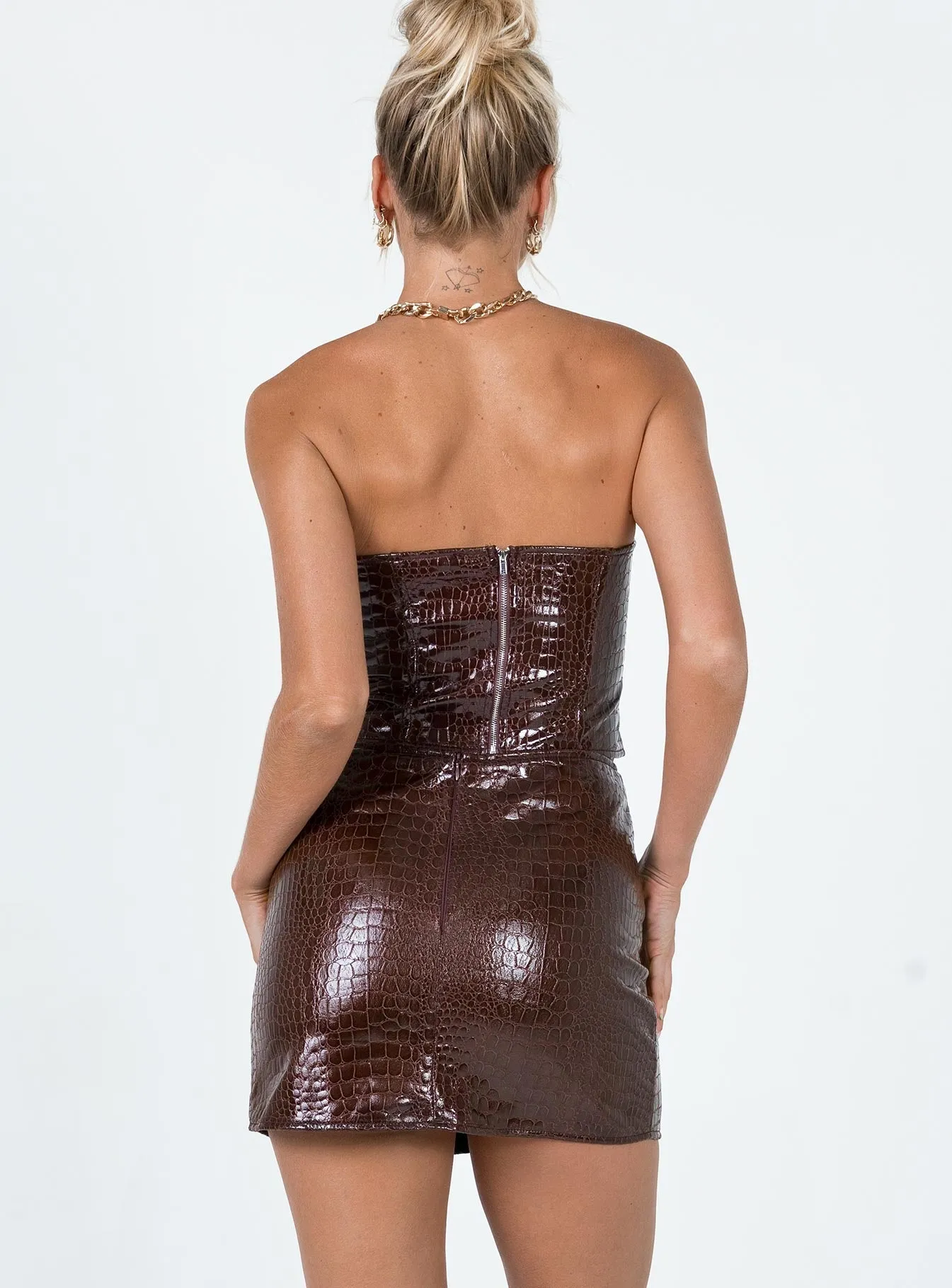 Comfy Wear Mix Culture Motel Wren Skirt Croc PU Dark Brown