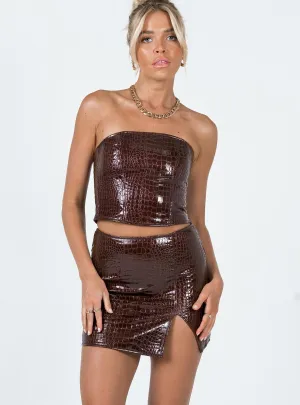 Clean Style Motel Wren Skirt Croc PU Dark Brown