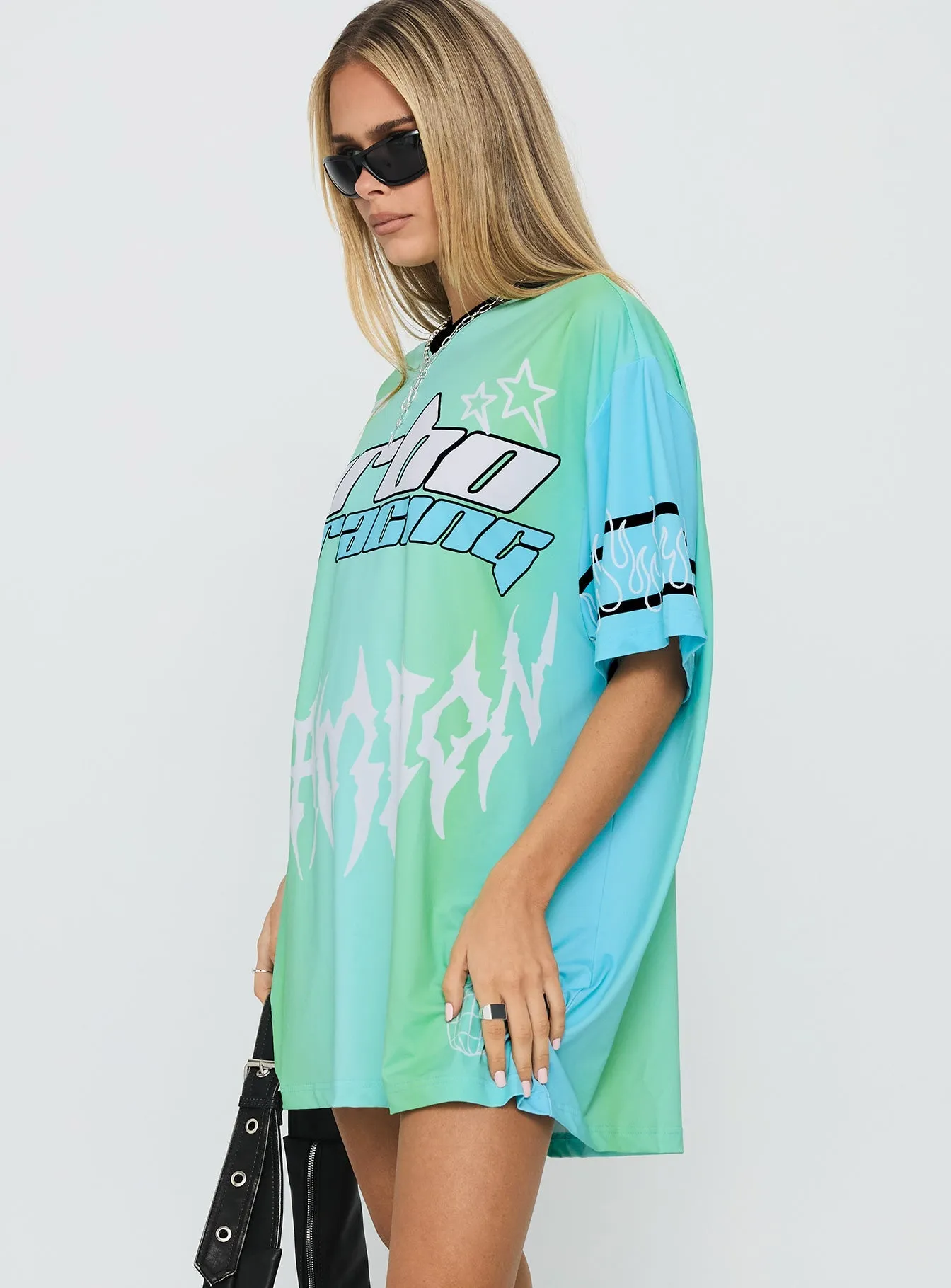 Stain Resistant Turbo Champion Moto Jersey Top Blue / Green