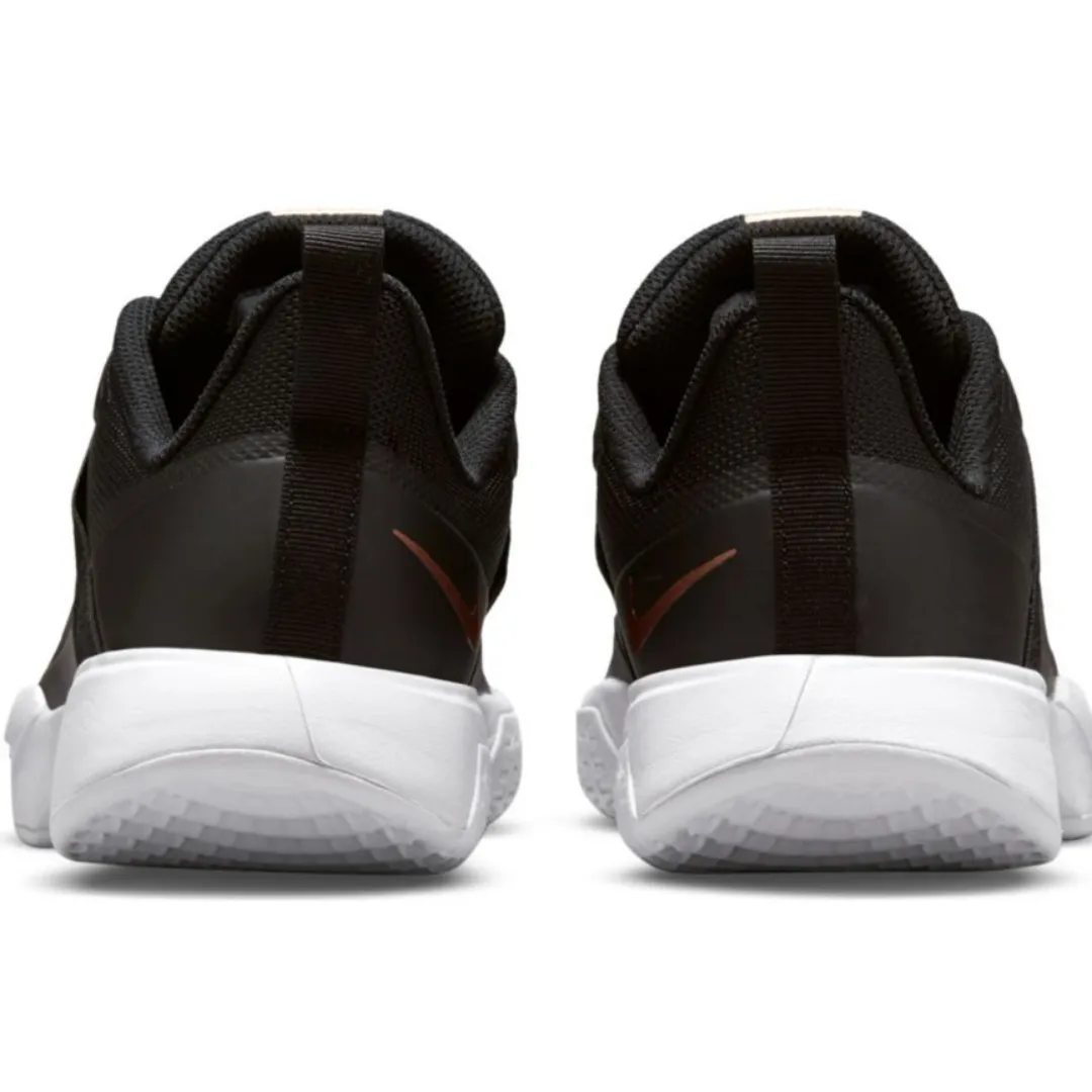 Nike Womens Court Vapor Lite Tennis Shoes - Black/Metallic Red Bronze-White Eco friendly materials Cushioned heel