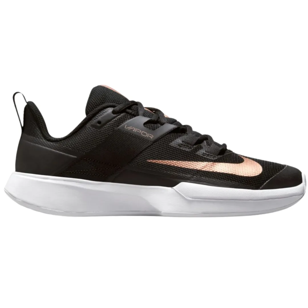 Supportive Design Nike Womens Court Vapor Lite Tennis Shoes - Black/Metallic Red Bronze-White