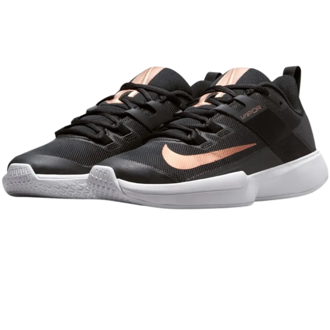 Nike Womens Court Vapor Lite Tennis Shoes - Black/Metallic Red Bronze-White Outdoor Fitness Cardio Training