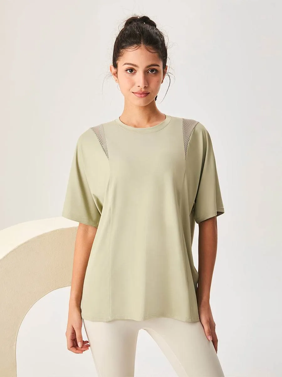 Photo Glam Mesh Short Sleeved Sports Loose T-Shirt