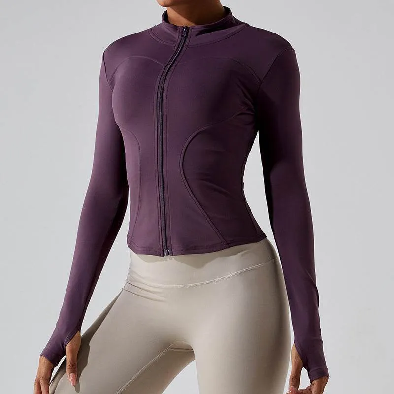 Full Zip Up Yoga Jacket with Thumb Hole AbrasiveReinforcedZones