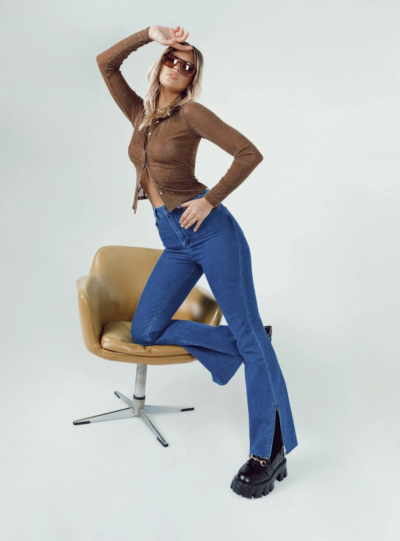 Soft Flow Soft Leggings Motel Split Bootleg Jeans Mid Wash