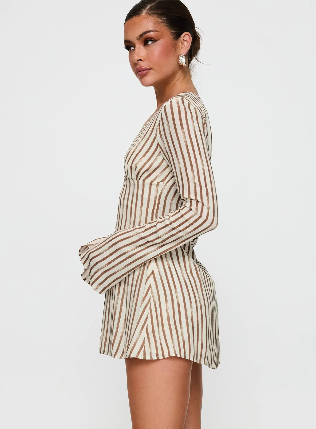 Mood Glow LayeredHemline The Good Life Mini Dress Brown / White Stripe