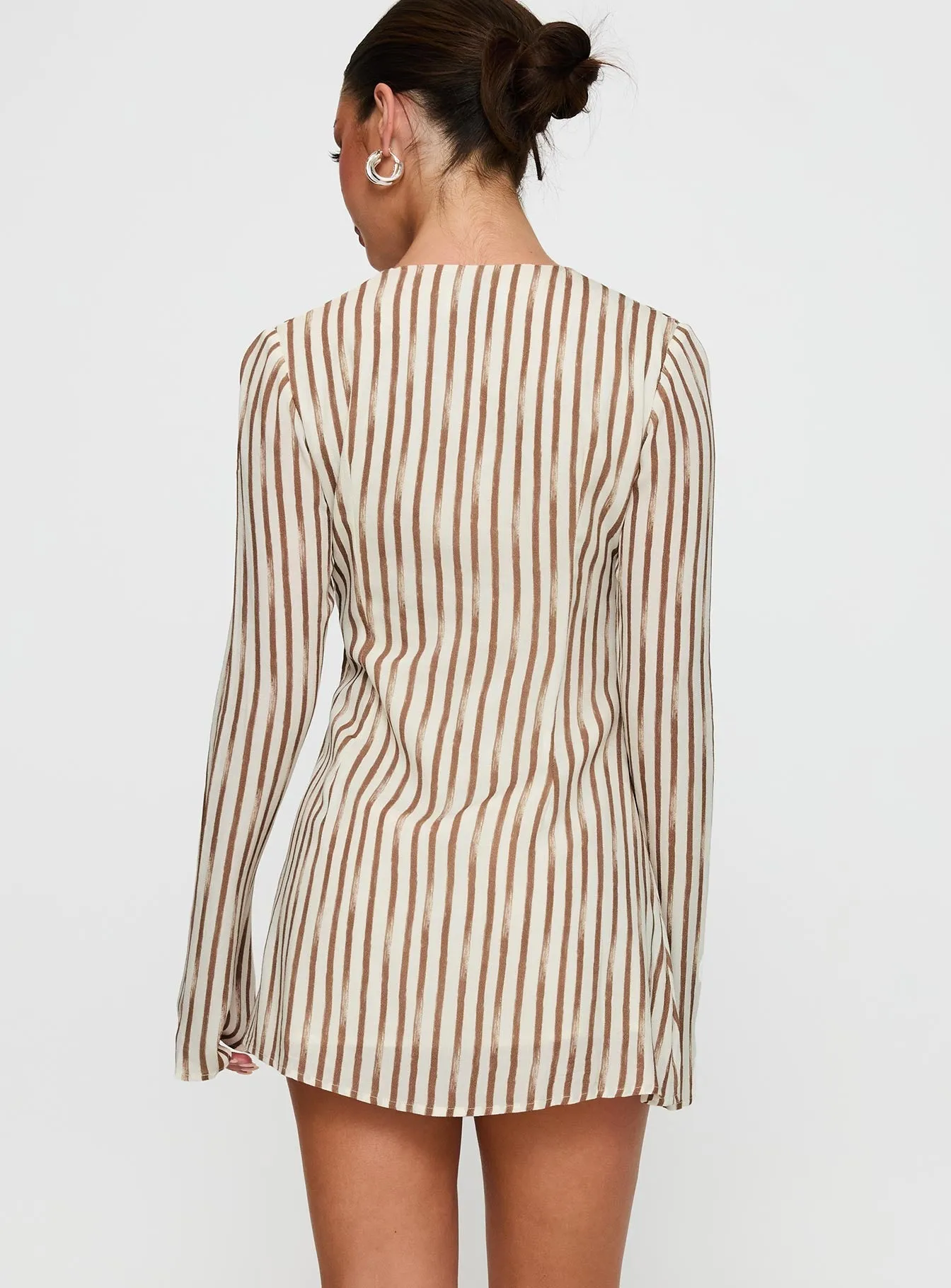 Dainty Finish The Good Life Mini Dress Brown / White Stripe