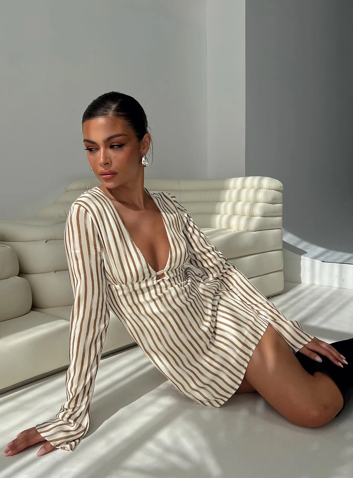 The Good Life Mini Dress Brown / White Stripe Season Ready Classic Edge