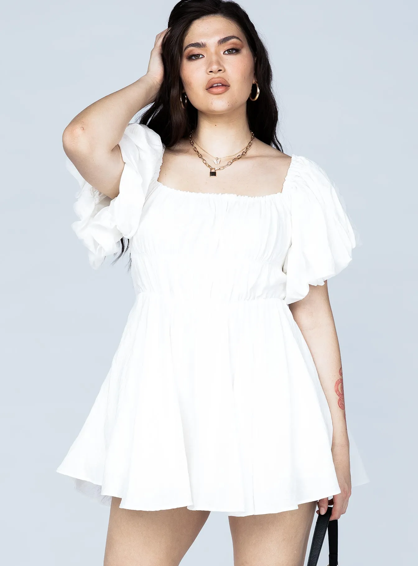 Halton Mini Dress White Velvet-Edge