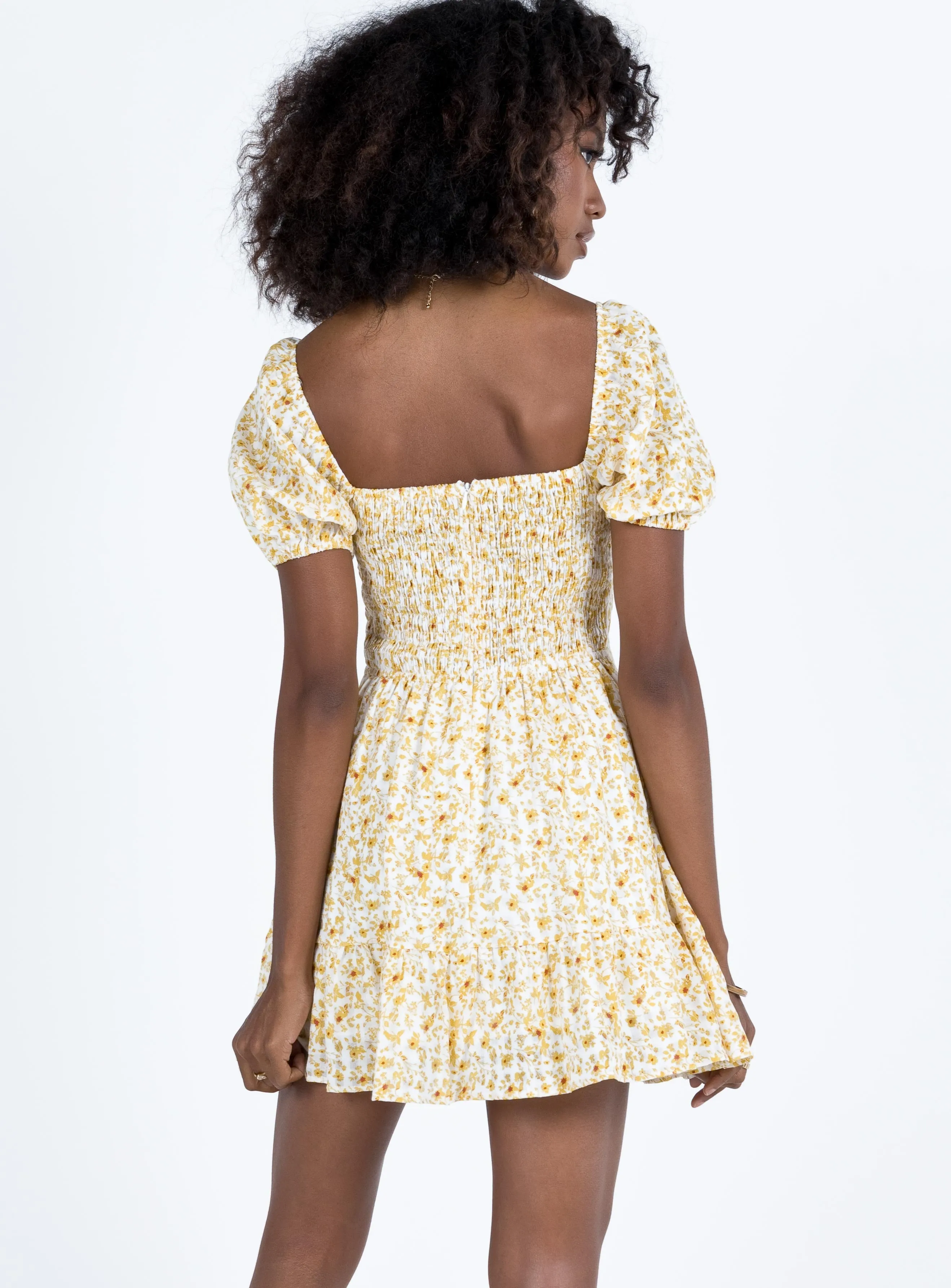 Silk-Blend Kaori Mini Dress Yellow Floral