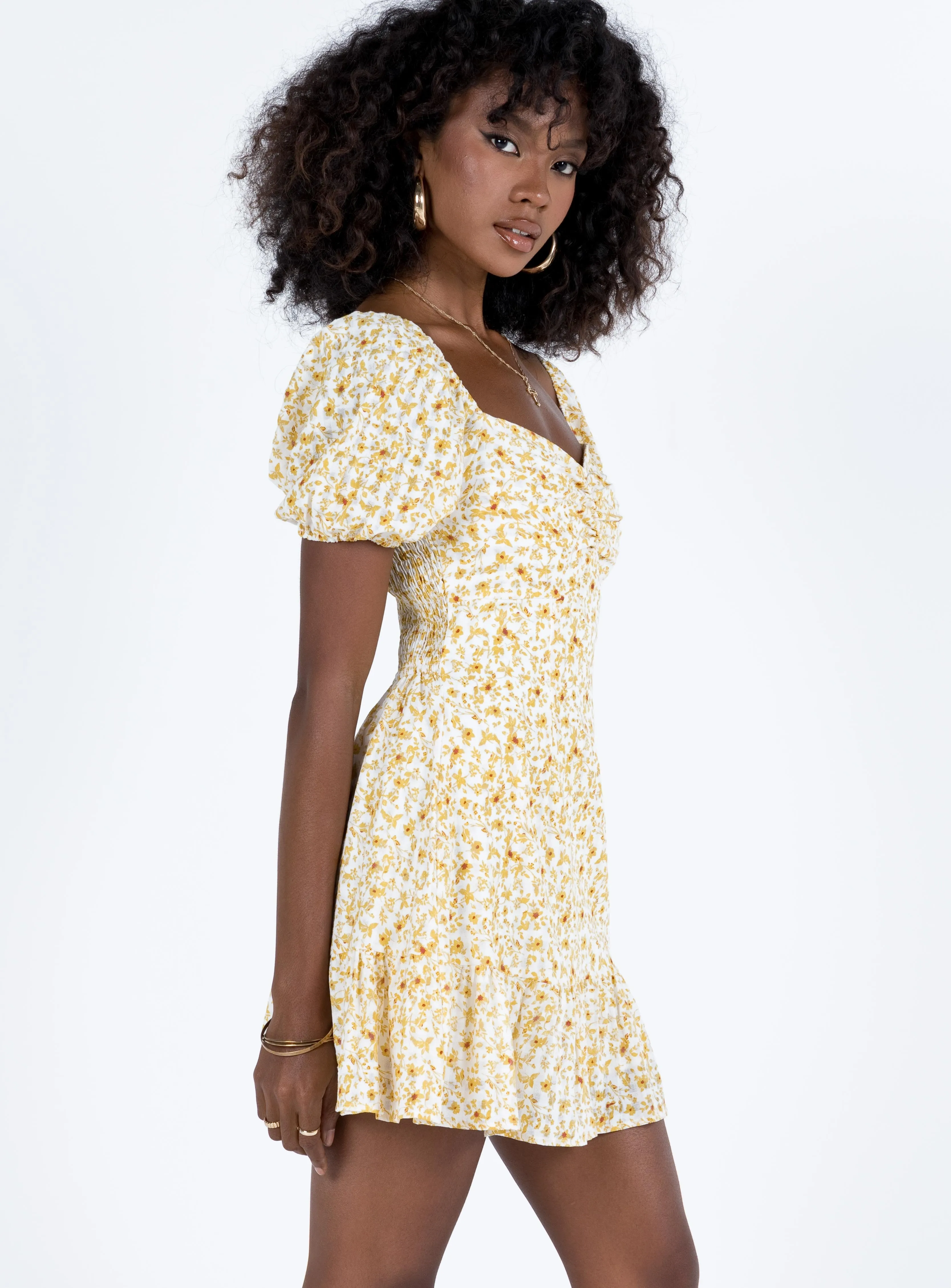 Gentle Fit Kaori Mini Dress Yellow Floral