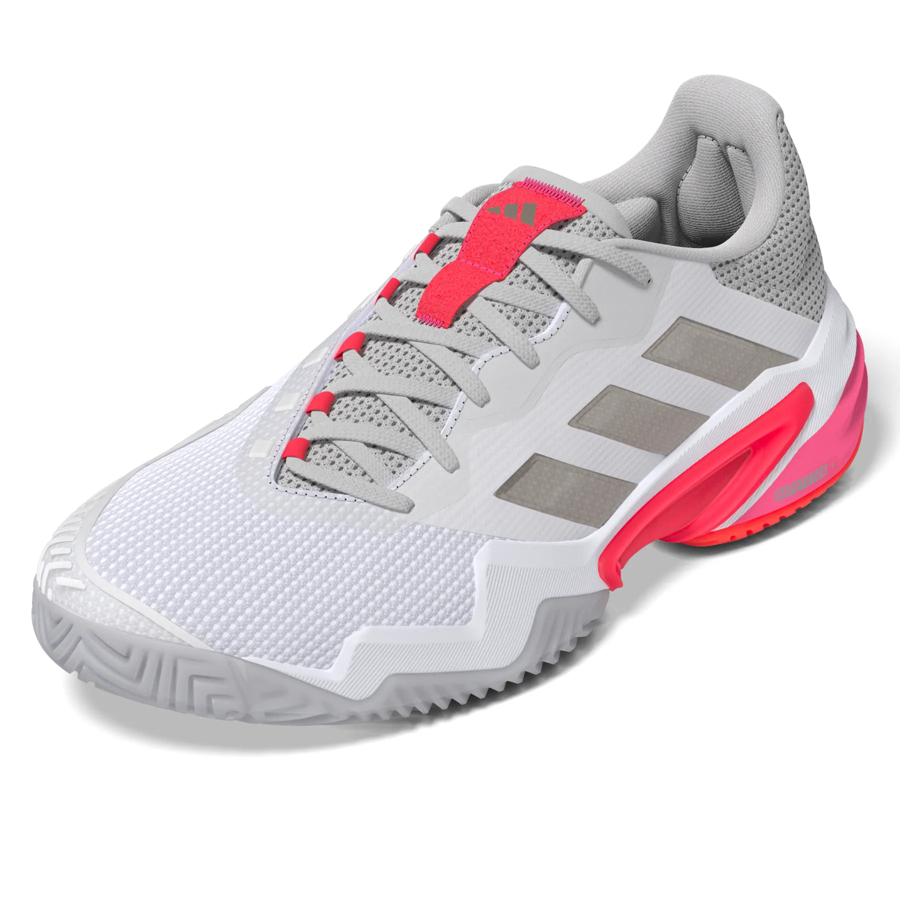 Adidas Barricade 13 Womens Tennis Shoes - Cloud White/Champagne Met. /Lucid Red Light Motion Breathable Airflow