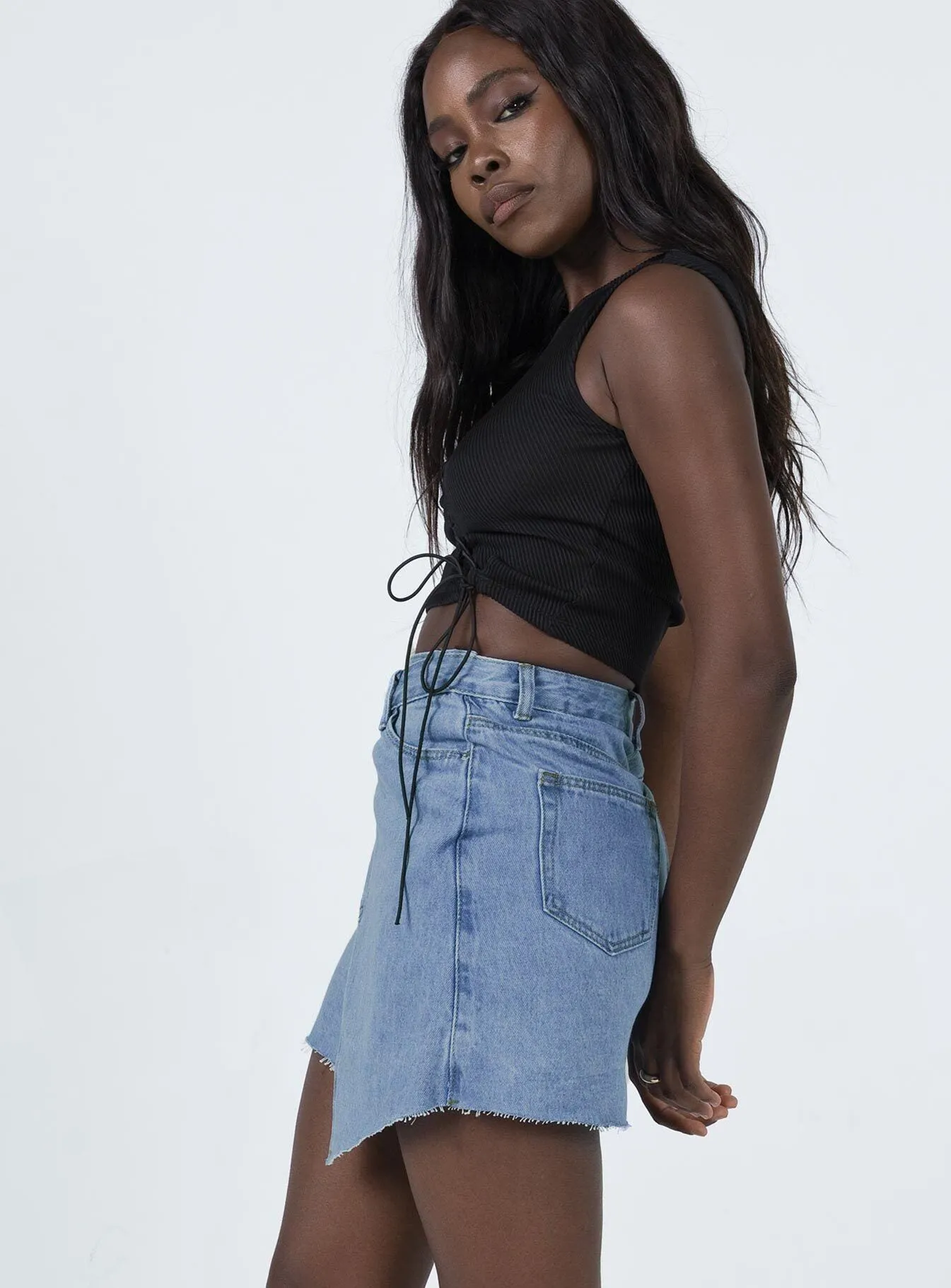 Side Slit Crochet Style Banksia Denim Mini Skirt