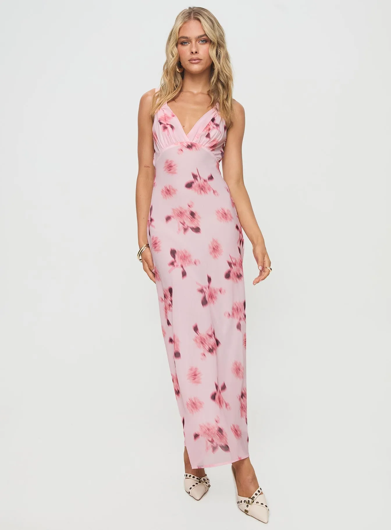 Pleated-Skirt Maysa Floral Maxi Dress Pink