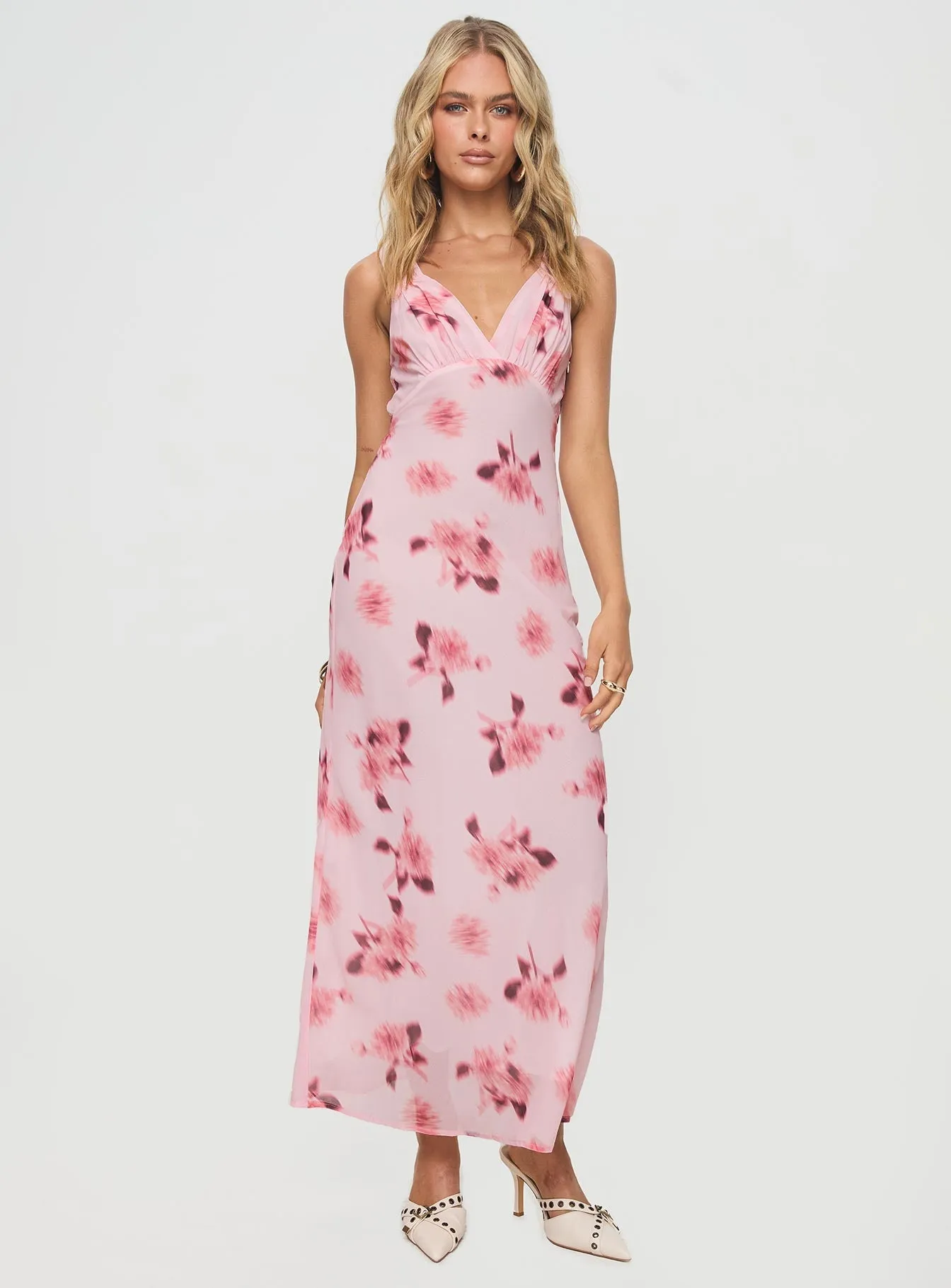 Stretchable Neutral Feel Maysa Floral Maxi Dress Pink