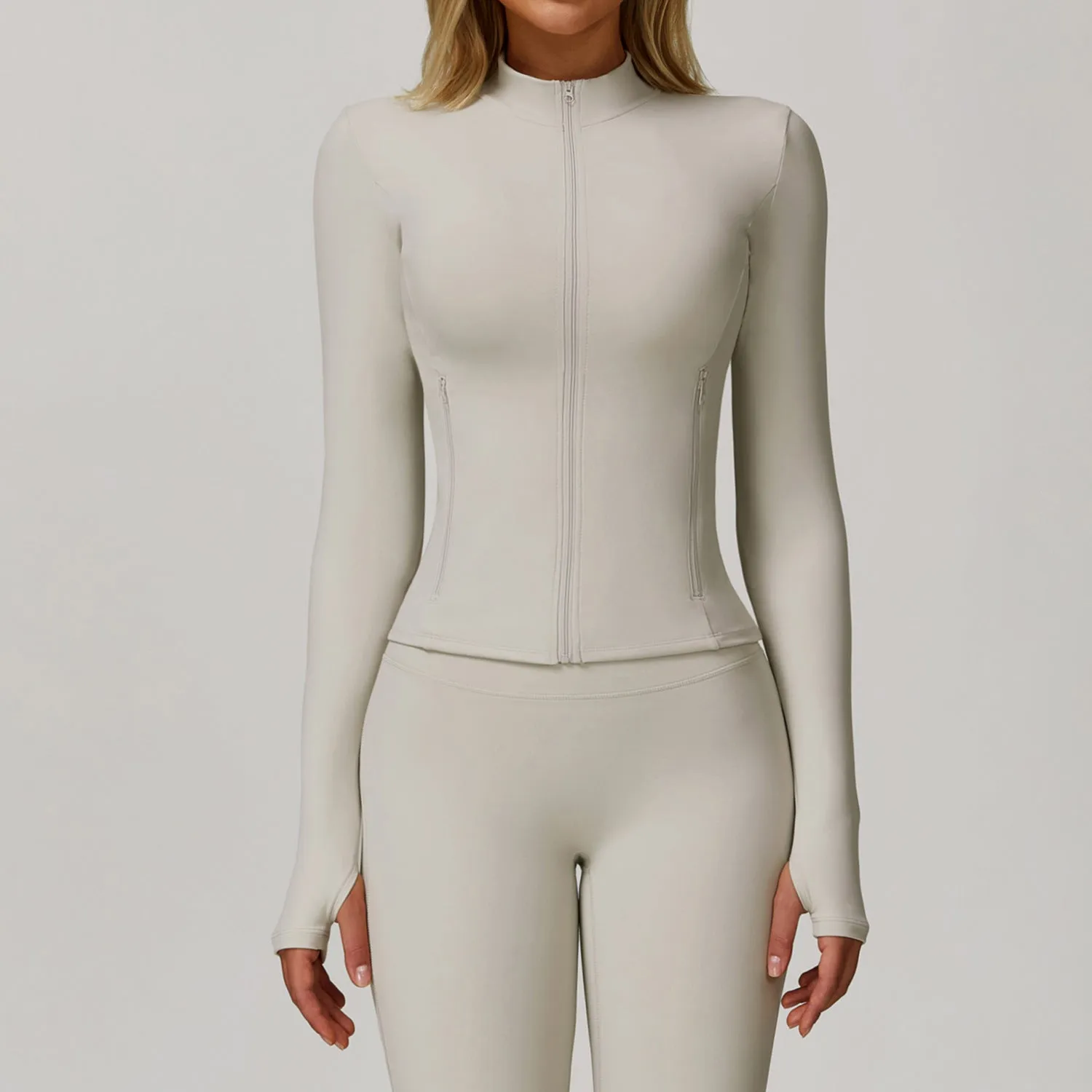 Zip Up Workout Jacket Long Sleeve Athletic Coat with Pockets Rush Mode Peace Flow