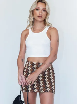 Motel Ima Skirt Argyle Brown Modern Luxe Soft Combo