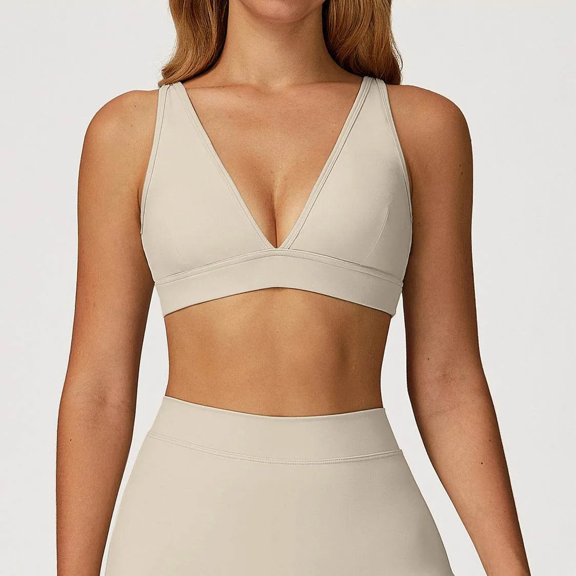 Deep V-Neck Sports Bra with Removable Bra Pad Nature Glow