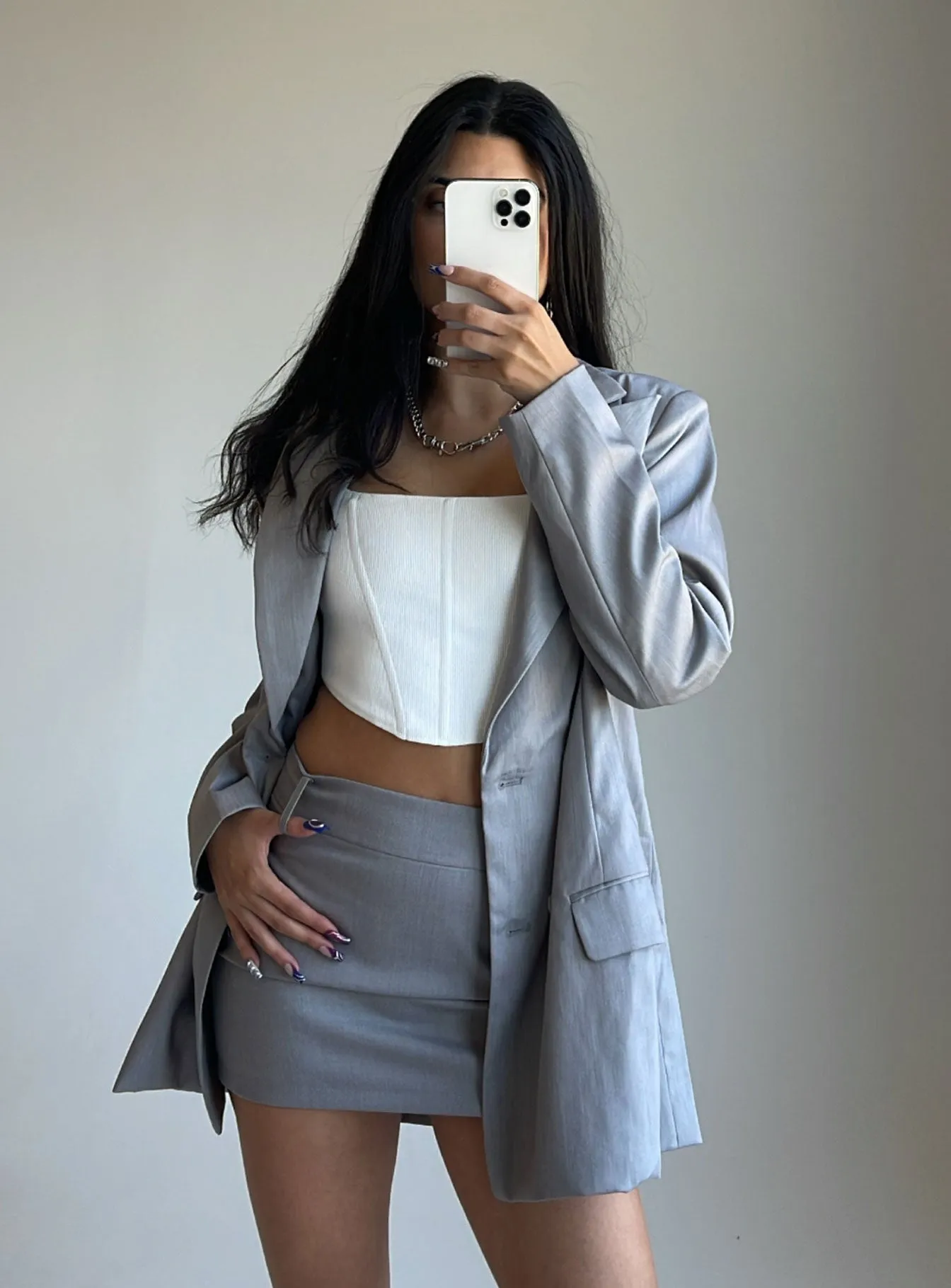 Adam Mini Skirt Grey Layered Look Cool Tone