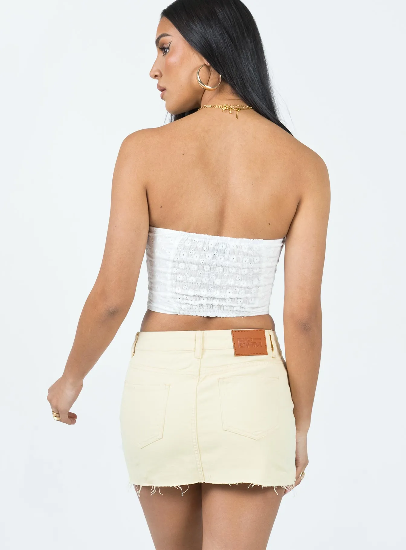 Tianna Cream Denim Mini Skirt Mid Rise Everyday Favorite Easy Motion
