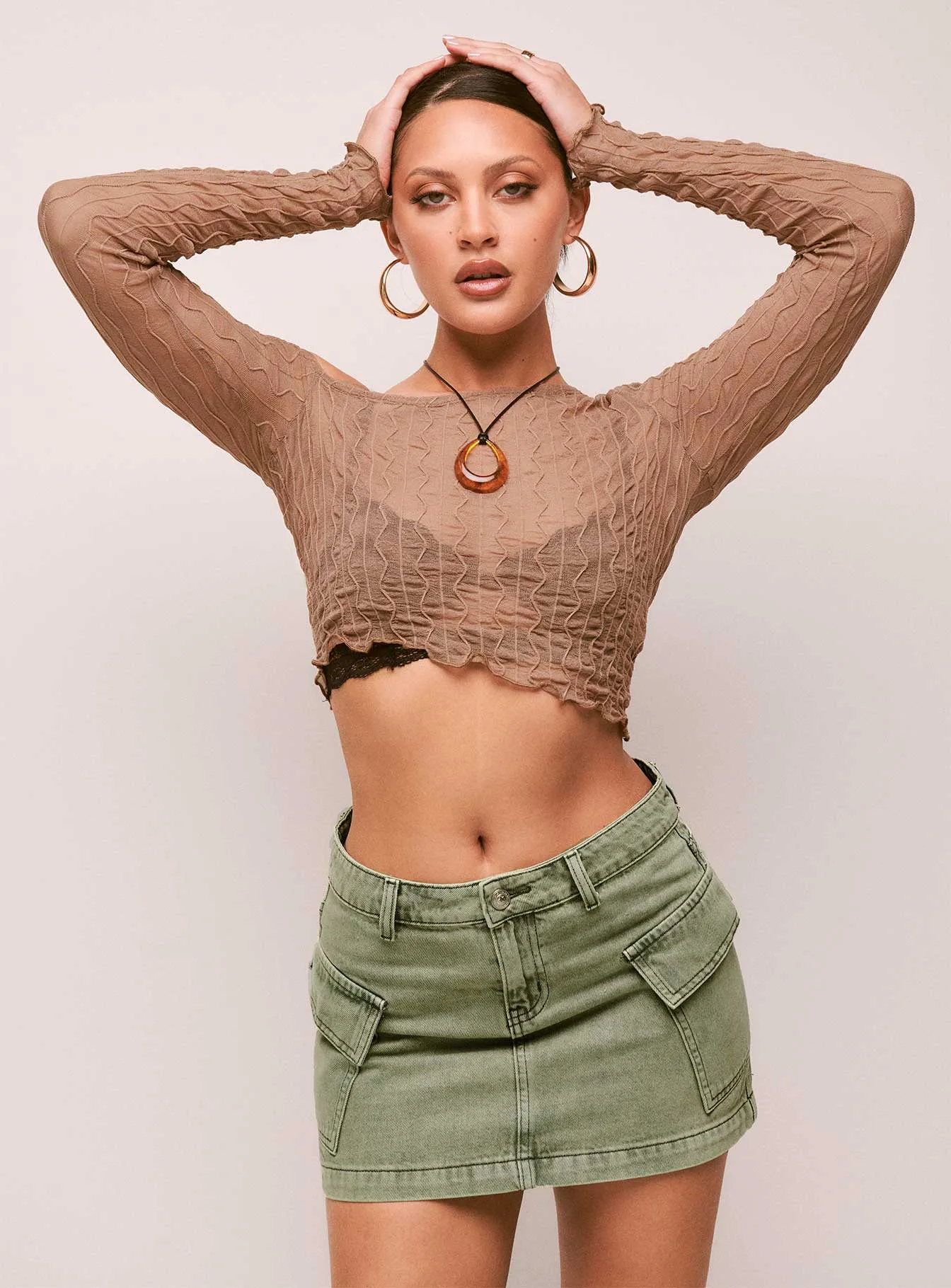 Neutral Wear Breathable Zakai Cargo Denim Mini Skirt Green