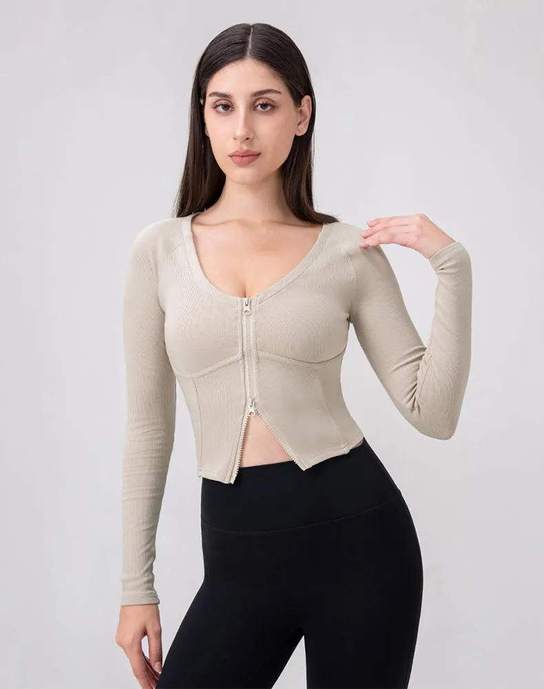 Epic Glow Zen Ease Zip Up Crop Tops Long Sleeve Casual Sweatshirt