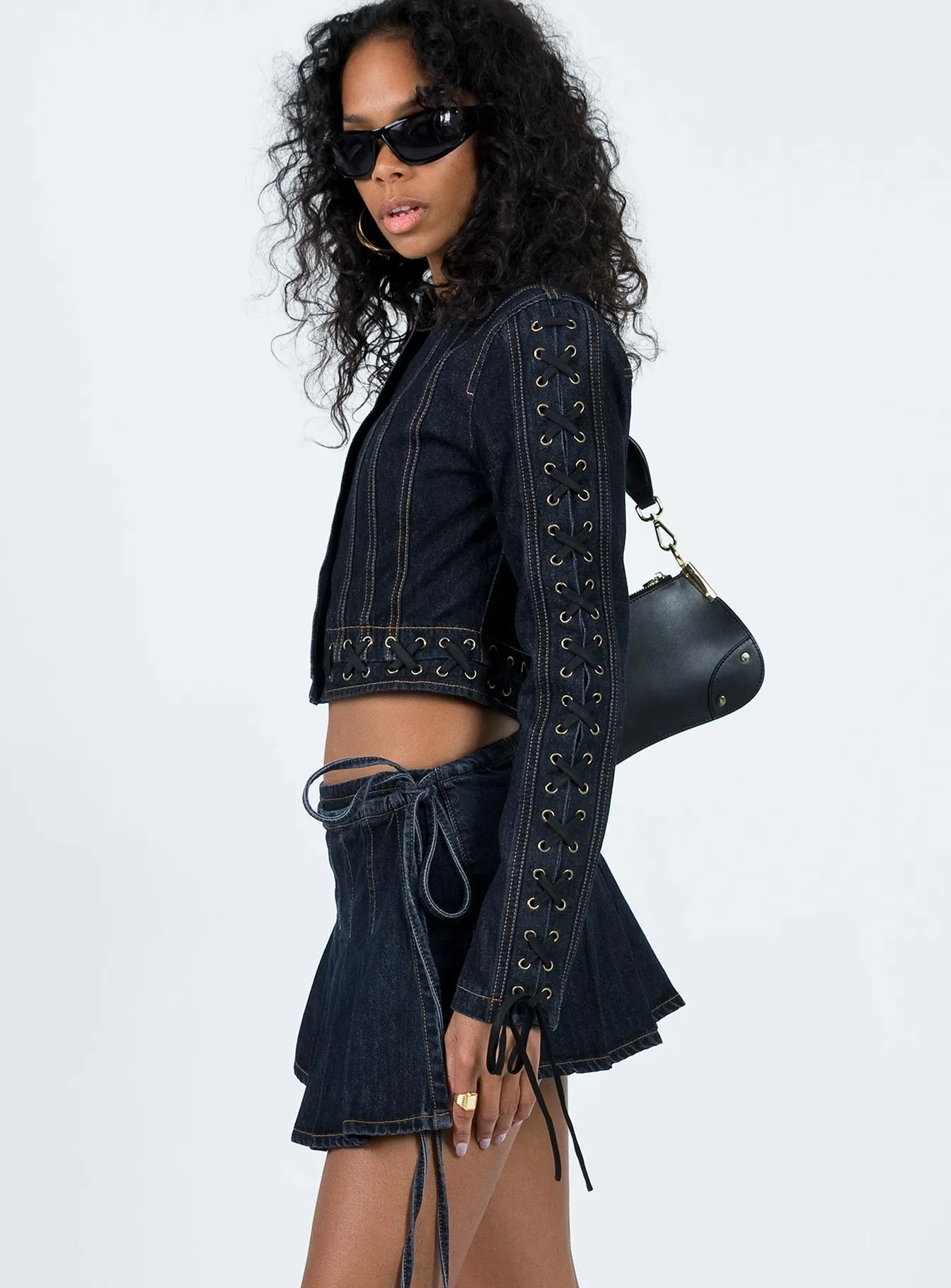 Camelia Pleat Mini Dark Denim Cashmere Touch